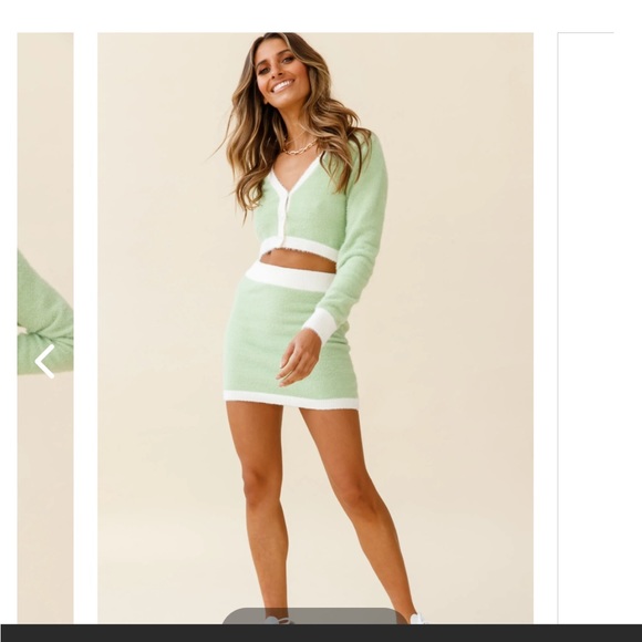 LOVE STRUCK LONG SLEEVE BUTTON CROP CARDIGAN and skirt set SAGE - Picture 4 of 6